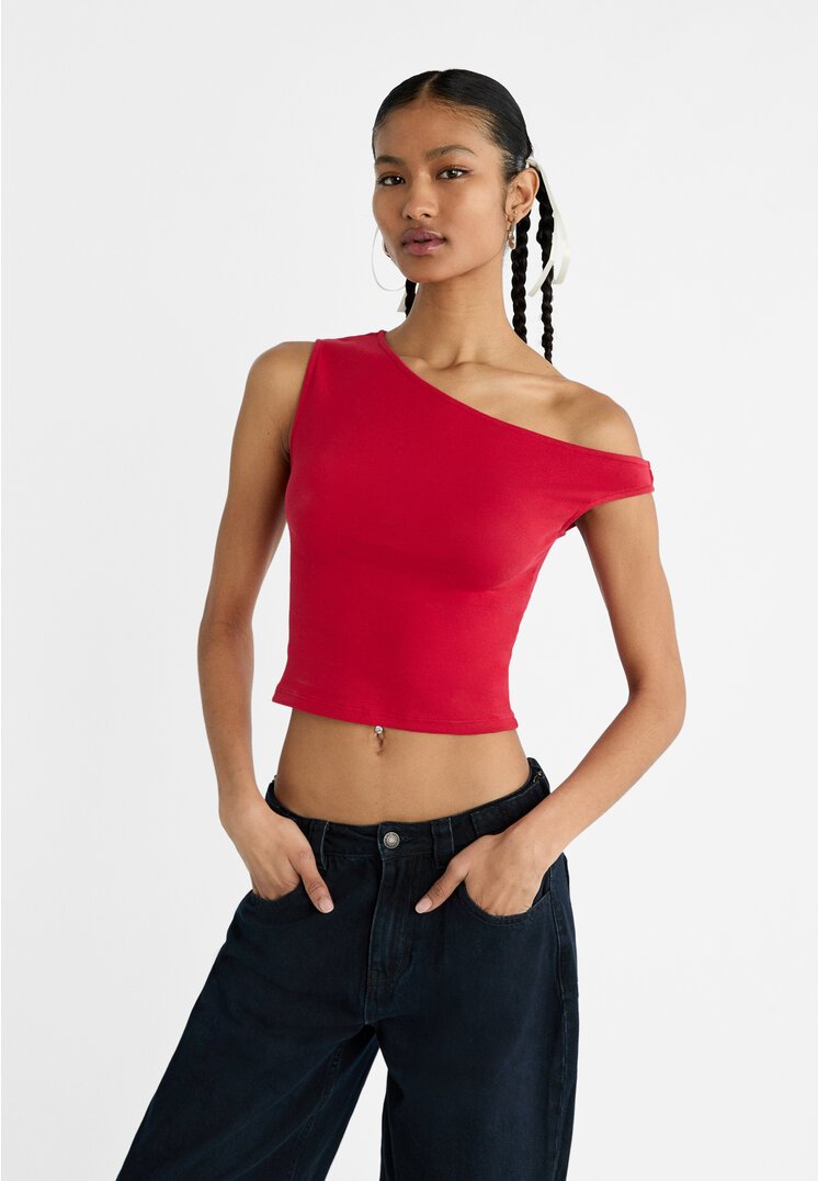 

Stradivarius Asymmetrisches Trägershirt Dunkelrot L