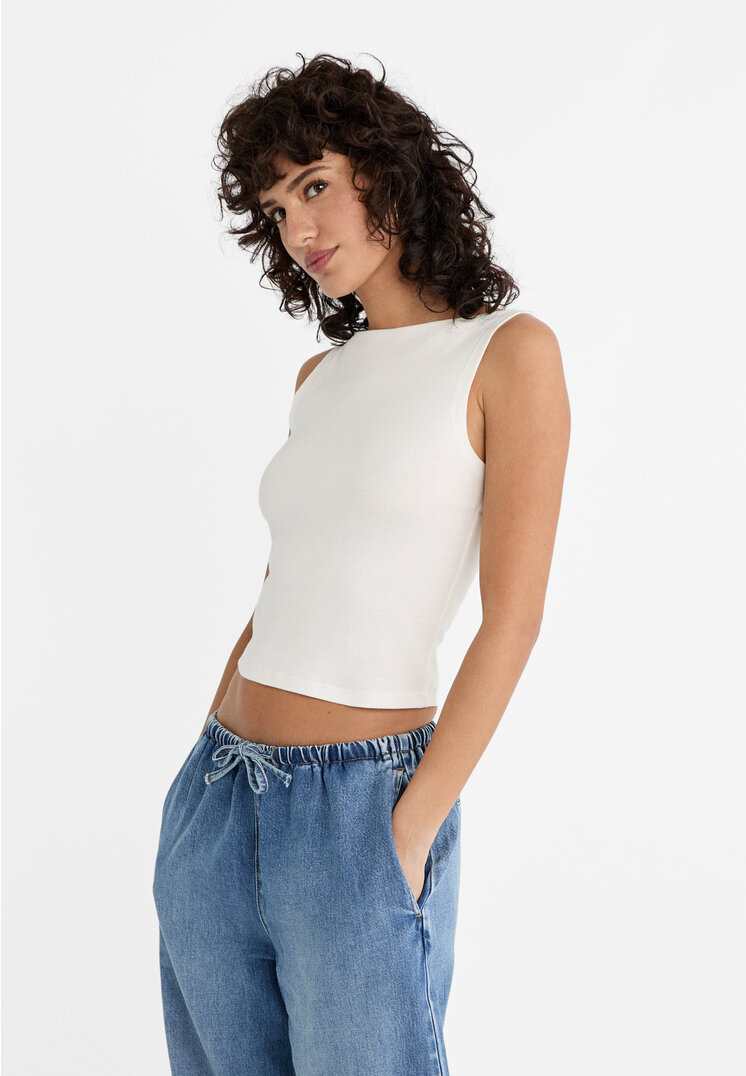 Stradivarius Figurbetontes Trägershirt Weiß S