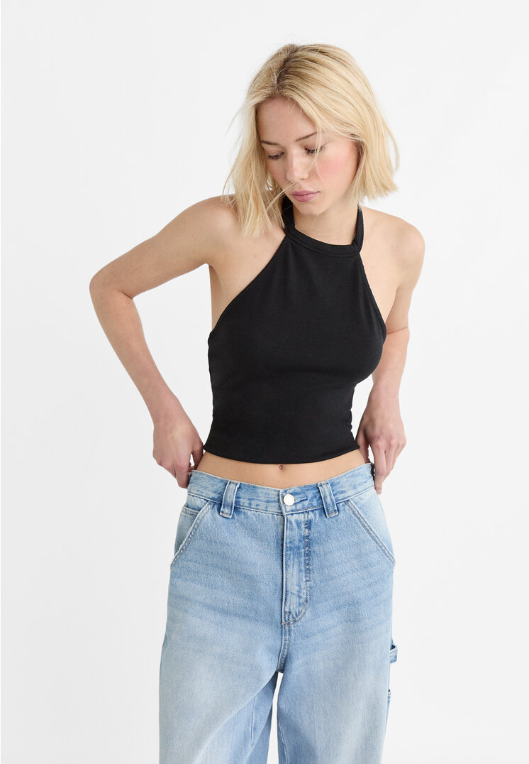 

Stradivarius Top z dekoltem halter Czarny XL