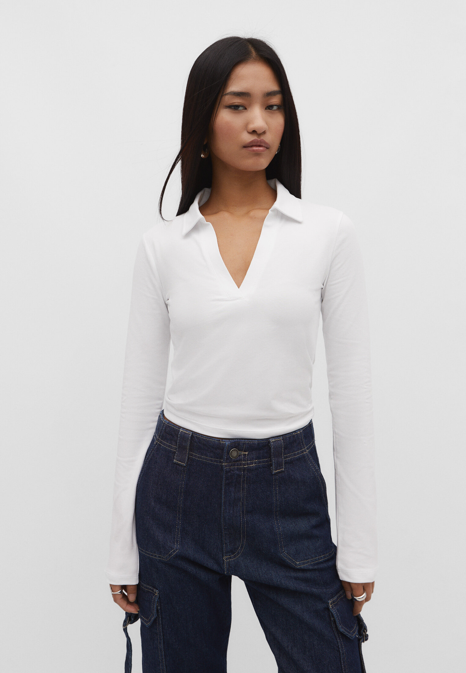 White polo shirt womens long sleeve sale