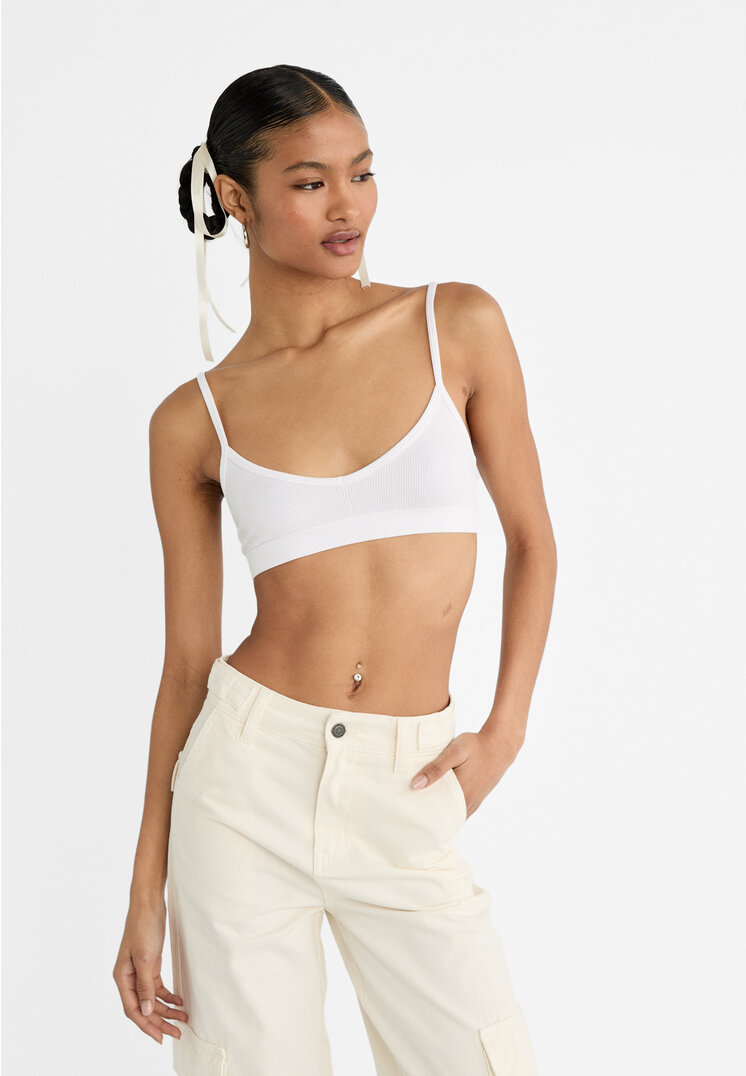 Stradivarius Bralette top with low-cut neckline  White S