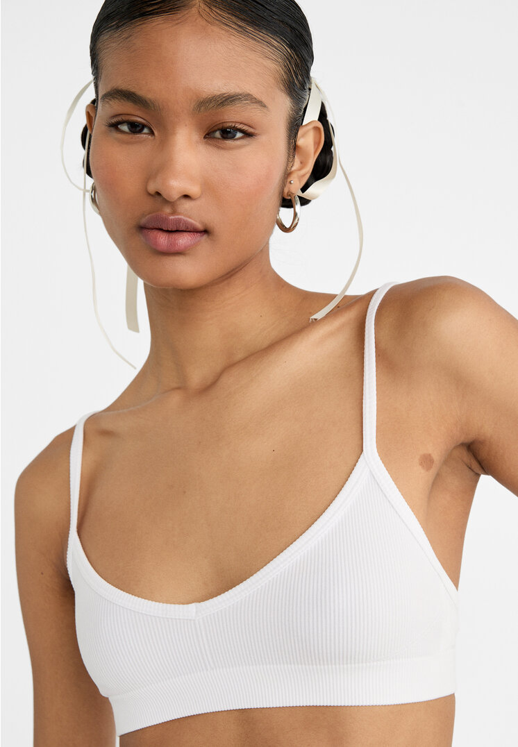 Stradivarius Bralette top with low-cut neckline  White S