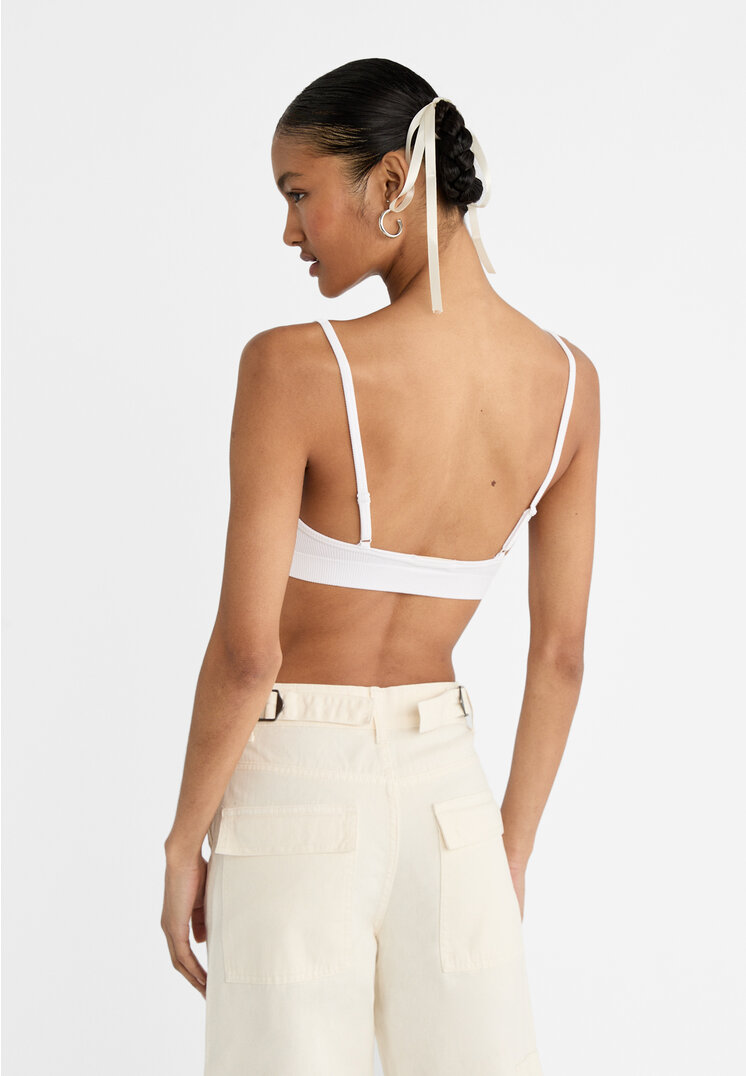 Stradivarius Bralette top with low-cut neckline  White S