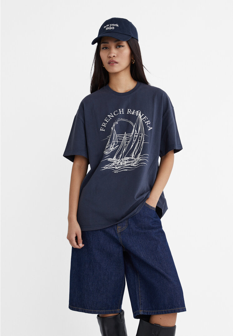 

Stradivarius T-Shirt oversize Marineblau M