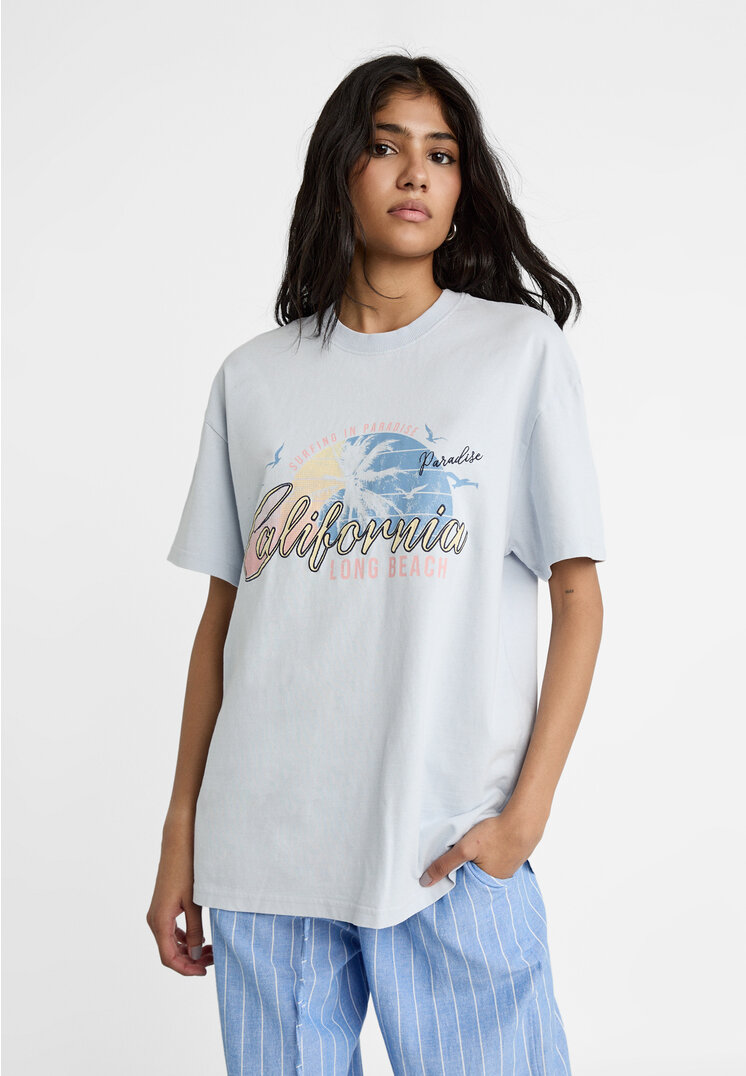 

Stradivarius T-Shirt Oversize Print Blau S