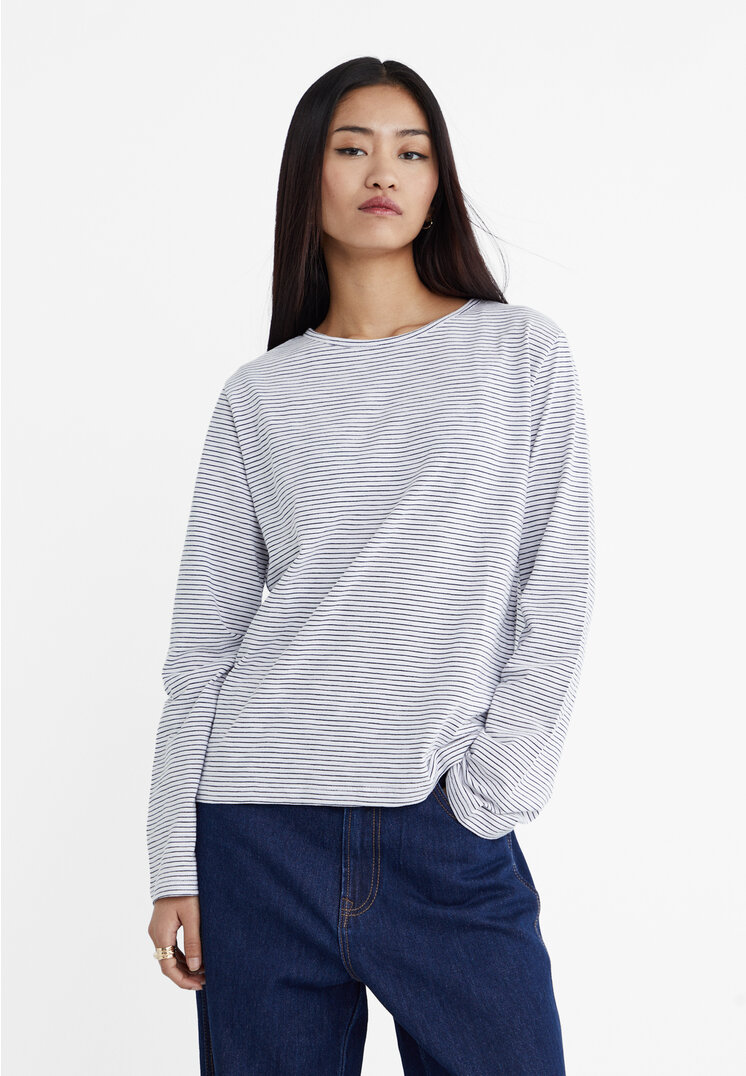 Stradivarius Koszulka oversize w paski Ecru L