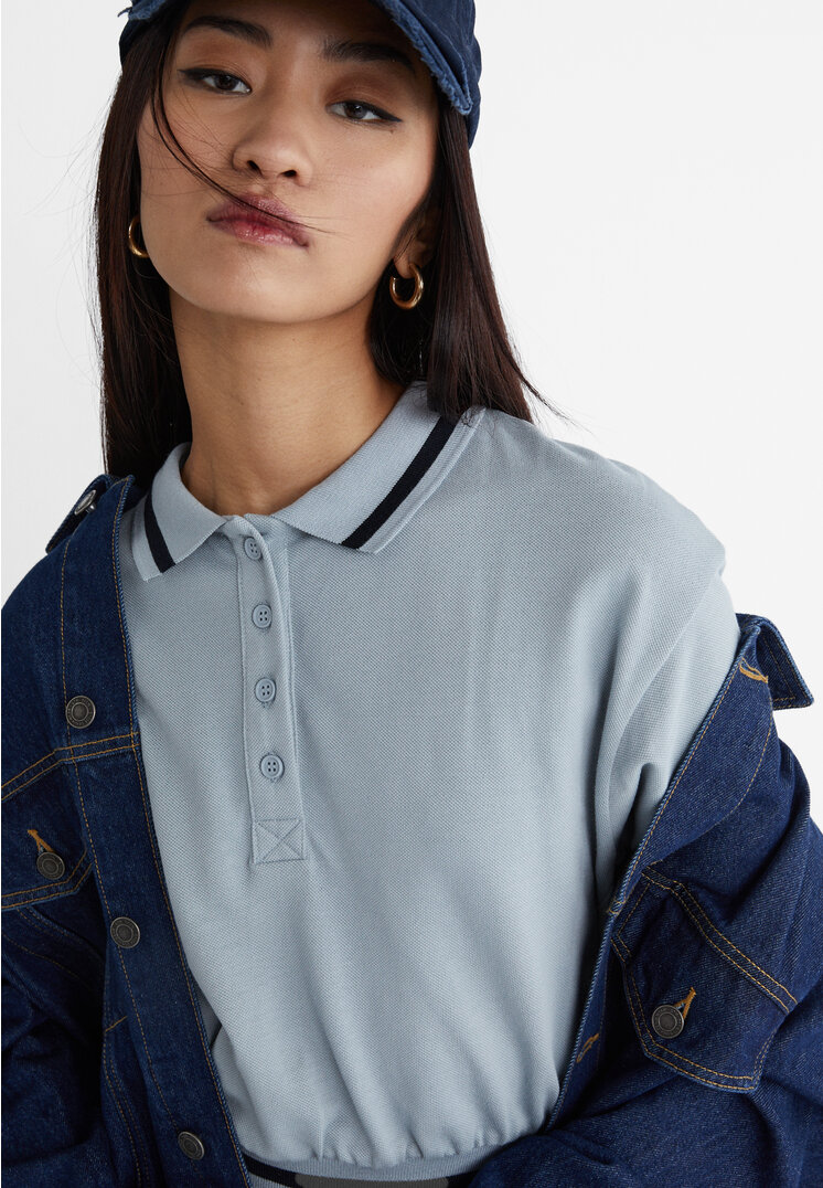 Stradivarius Poloshirt kurz Kontrast Himmelblau S