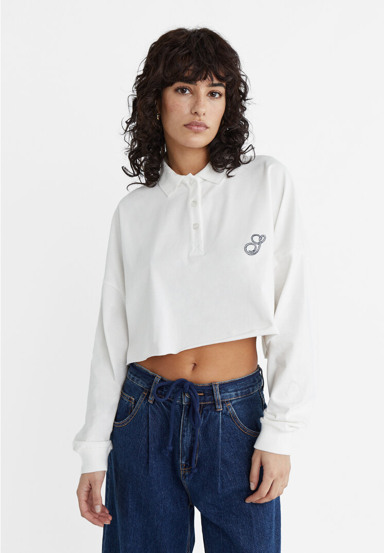 

Stradivarius Besticktes Poloshirt Weiß M