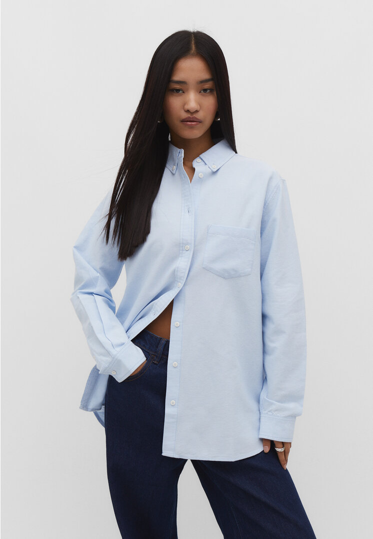 Stradivarius Oxfordhemd aus Baumwolle Himmelblau M