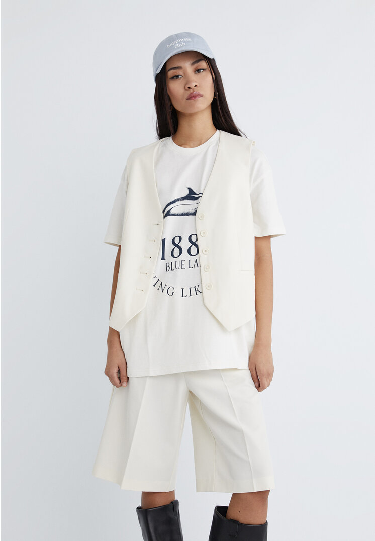 Stradivarius Elegante Weste mit Knöpfen Ecru L