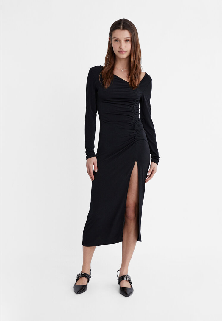 

Stradivarius Midikleid mit asymmetrischem Ausschnitt Schwarz XL