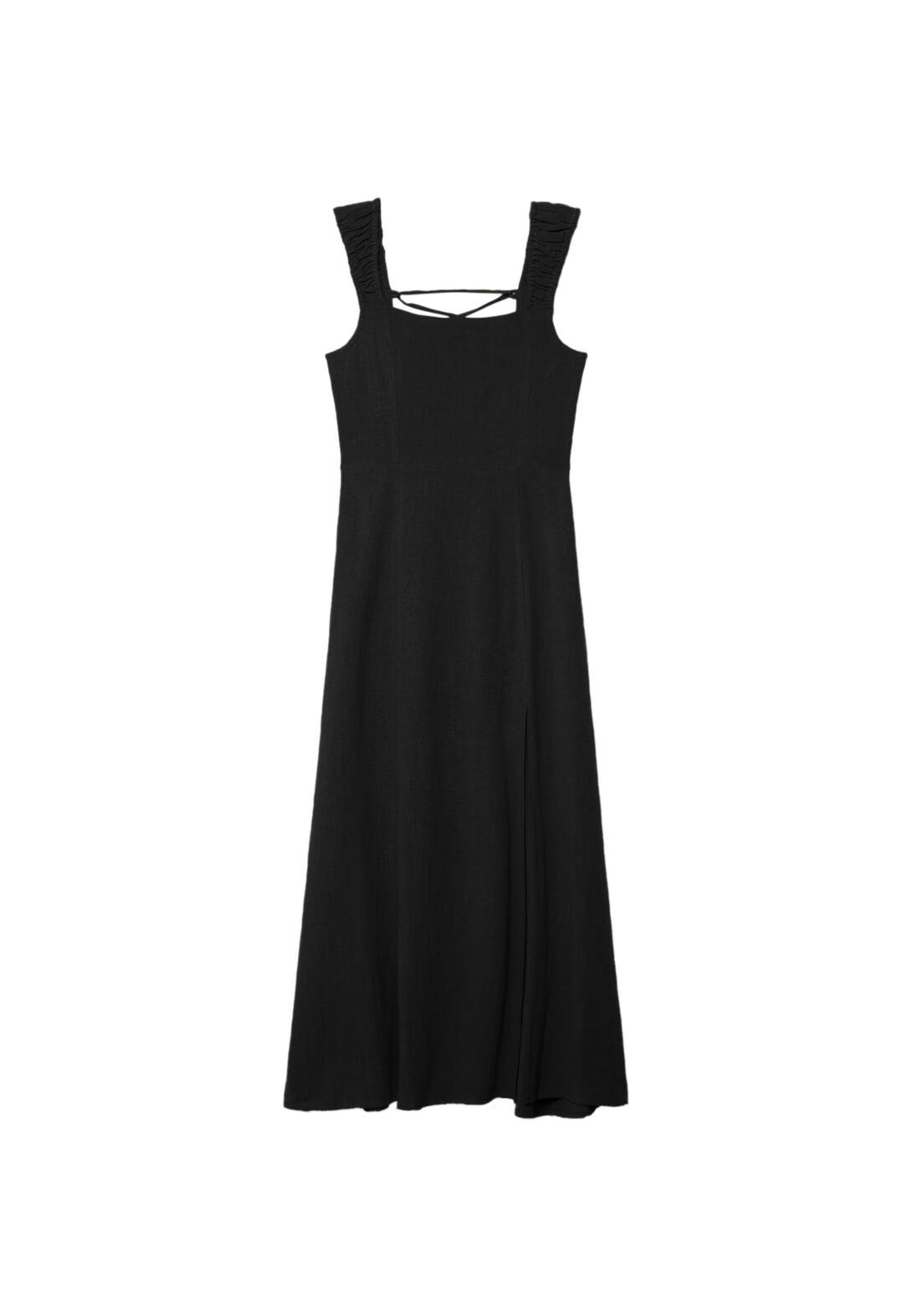 Flowing linen blend maxi dress with crossed back