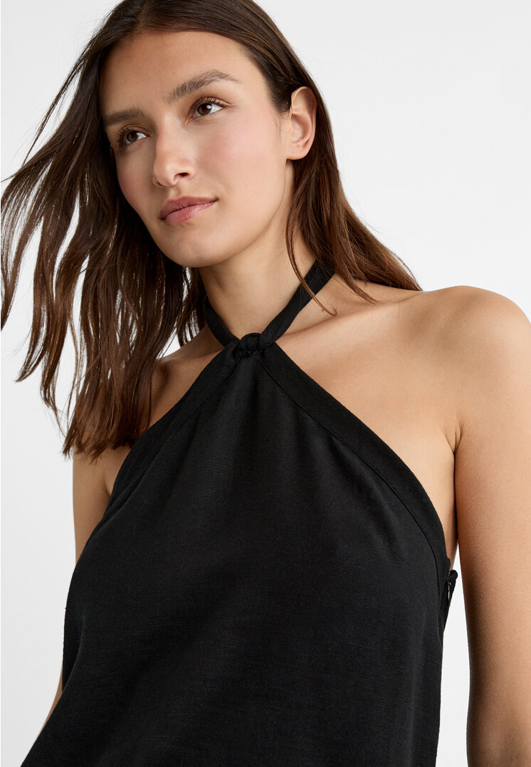 Stradivarius Short linen blend halter dress  Black XS