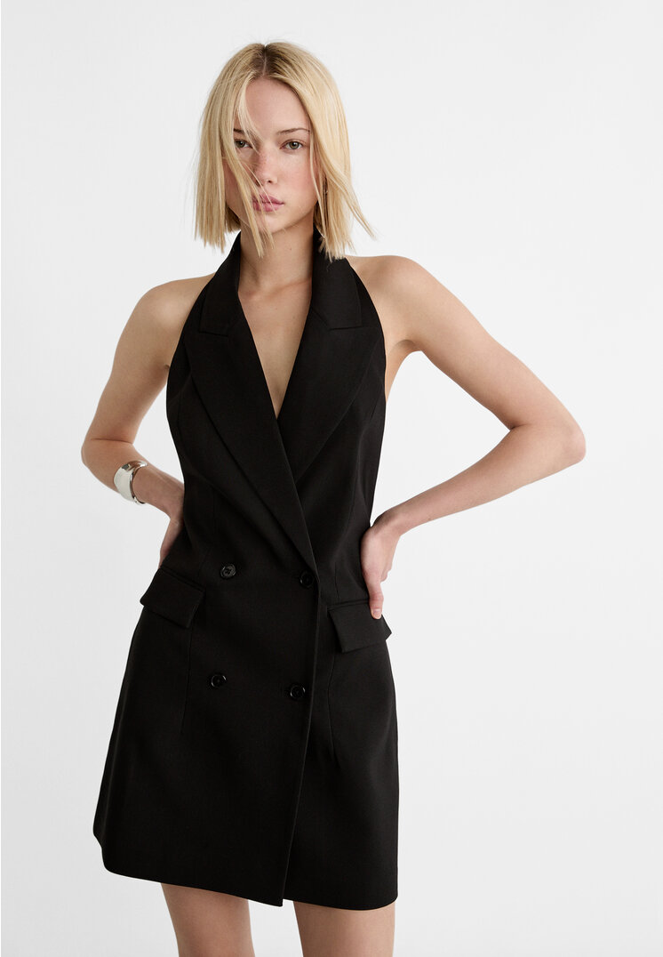 Stradivarius Kurzes elegantes Kleid mit Weste Schwarz XL