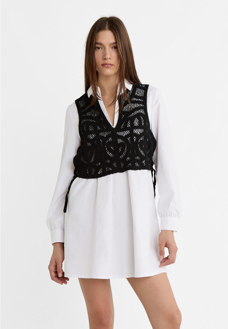 

Stradivarius Kurzes Kleid mit Häkelweste Schwarz XL