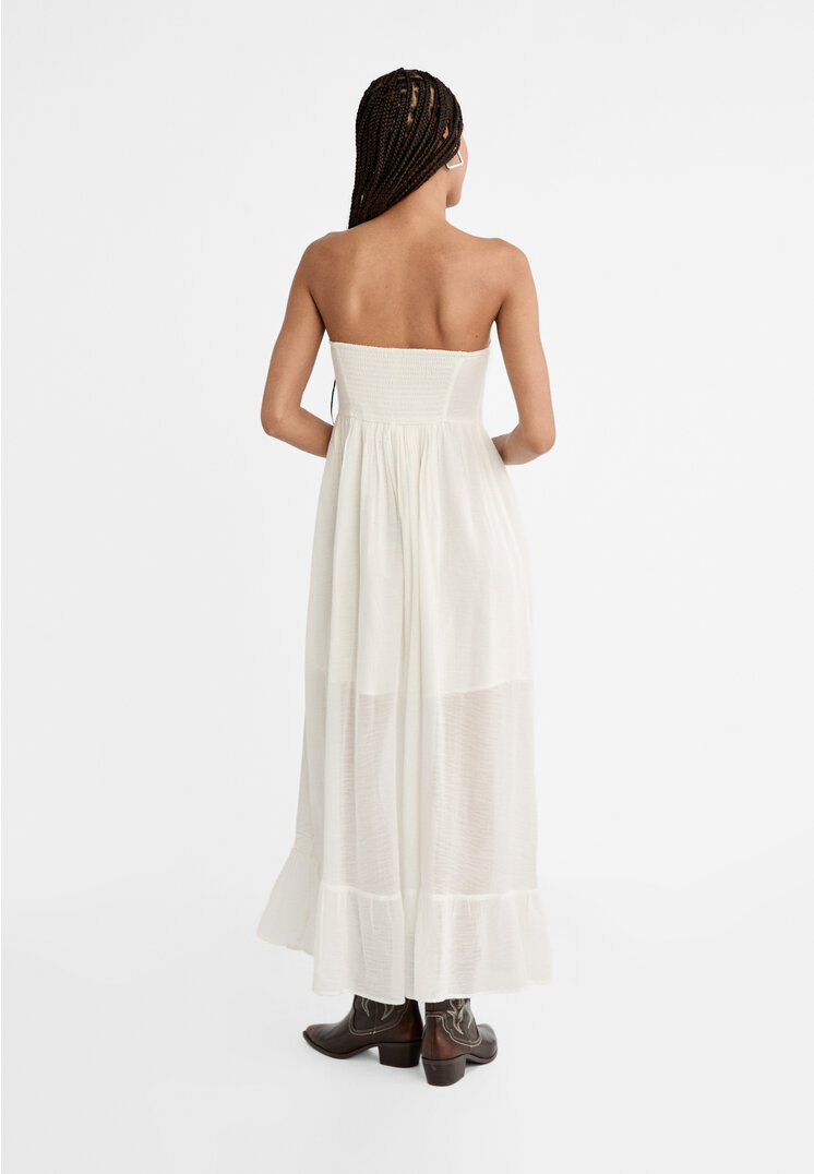 Stradivarius Long flowing strapless dress  White L