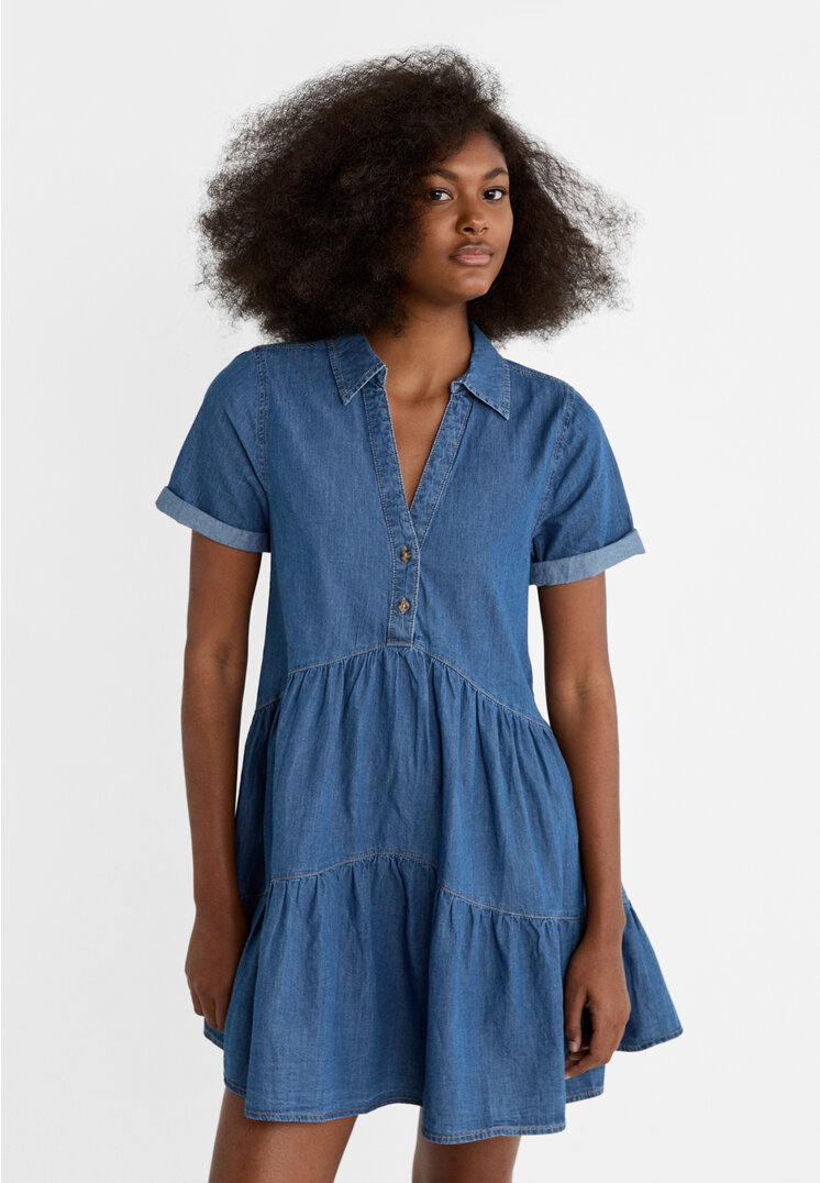 

Stradivarius Hemdkleid Denim kurz fließend Jeansblau S