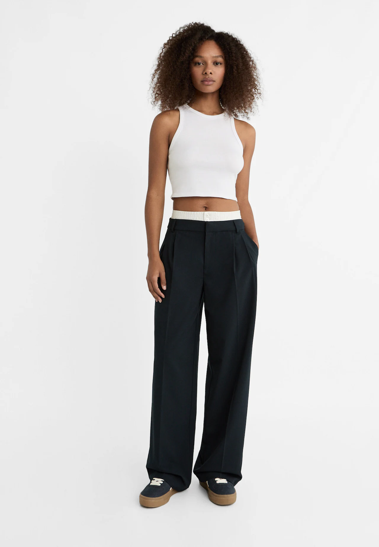 Smart trousers with contrast waistband - Women's fashion