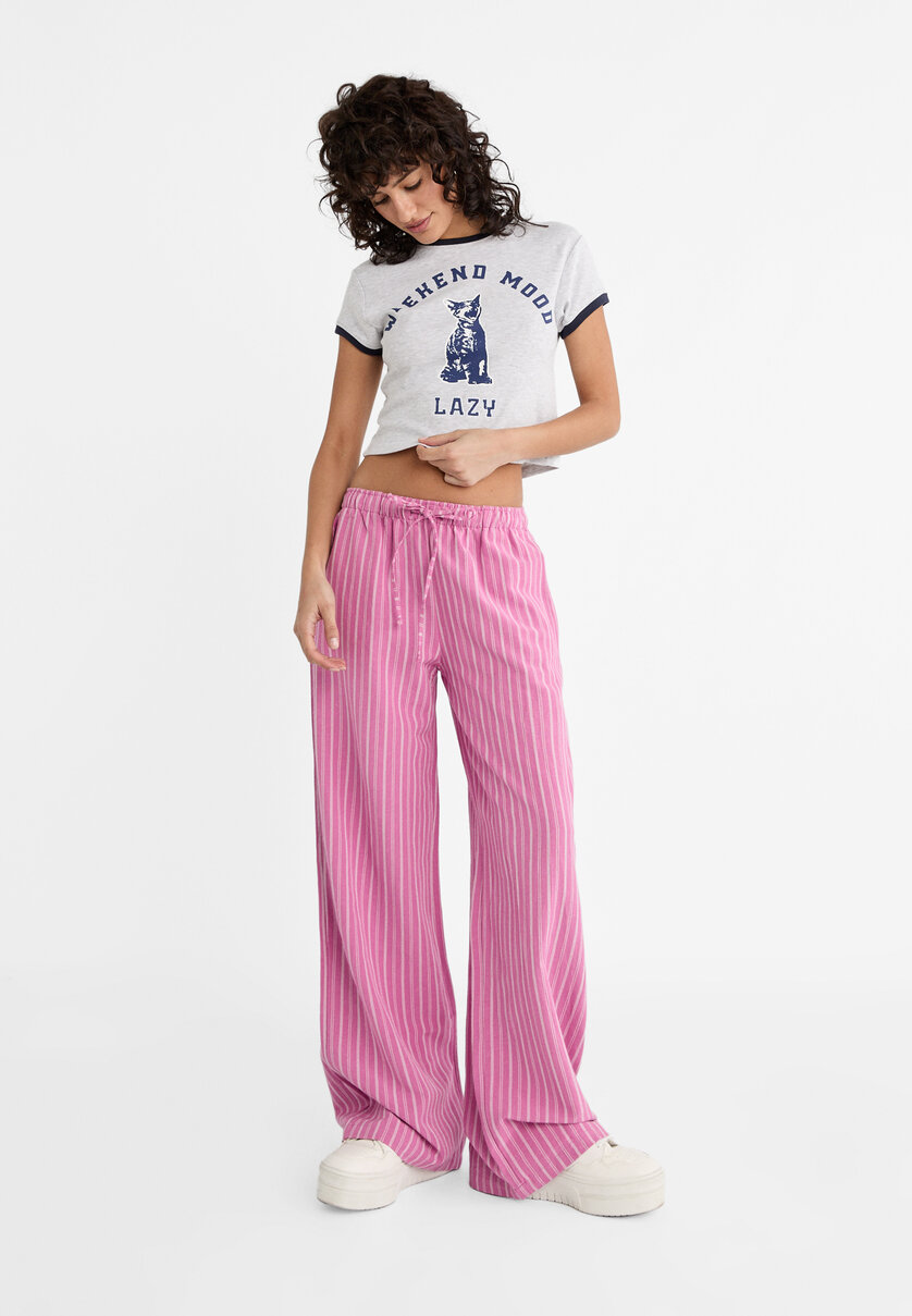 Striped relaxed fit linen blend trousers - Women's fashion | Stradivarius Canada