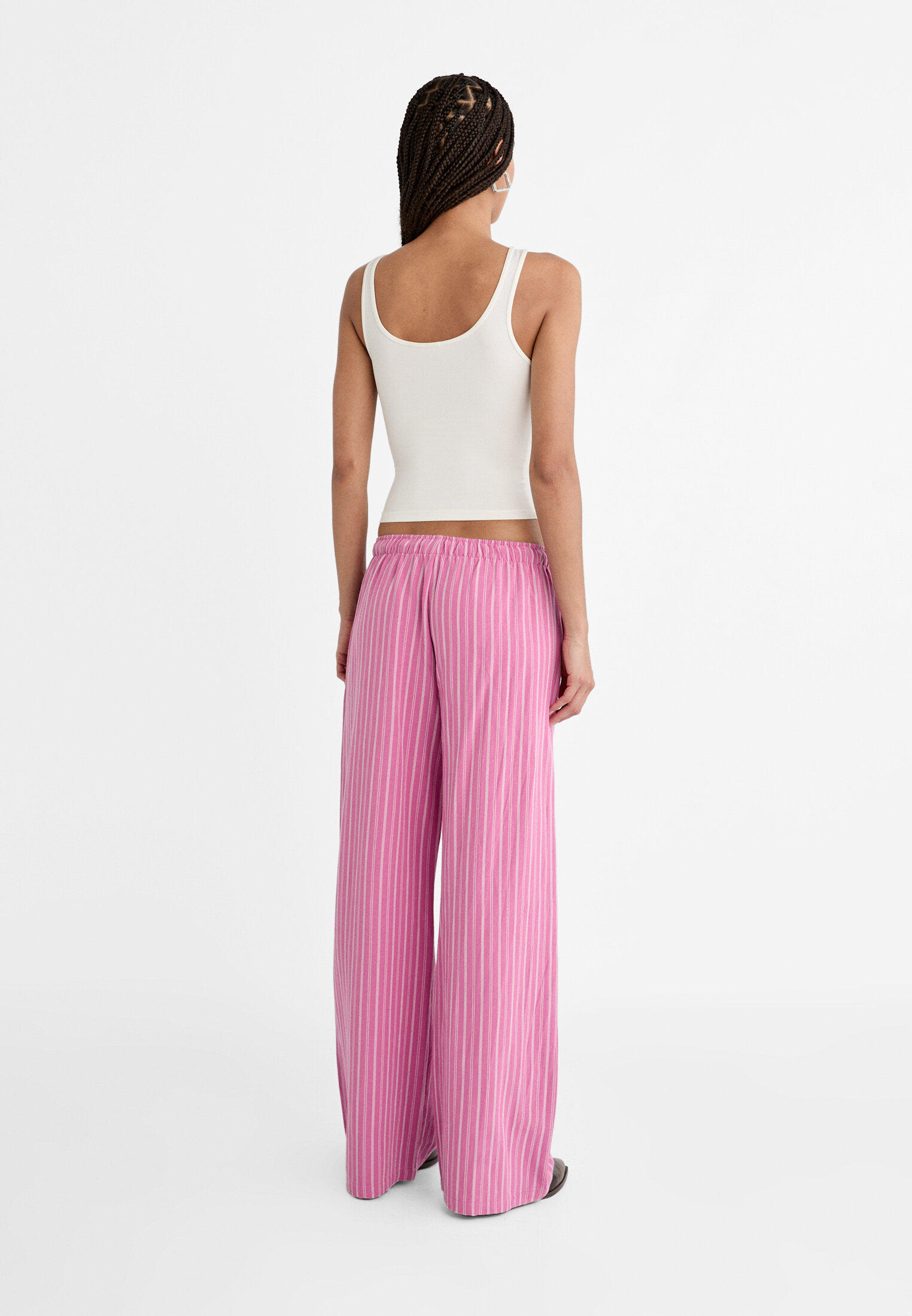 Striped relaxed fit linen blend trousers