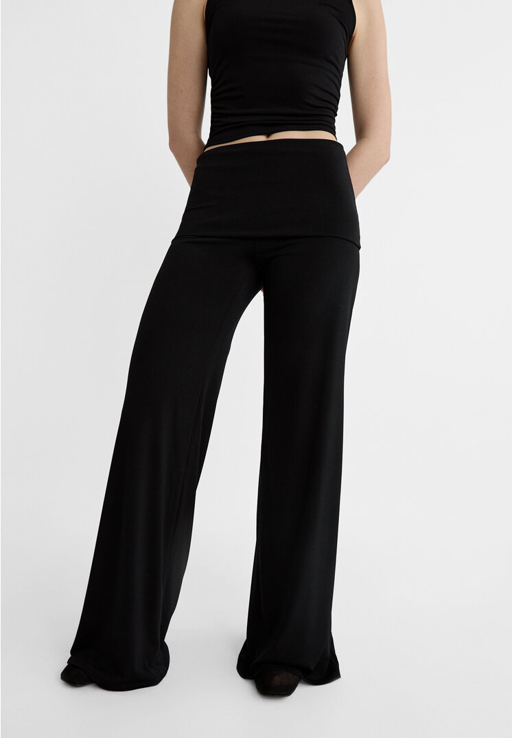 Wide-leg trousers with fold-over waist