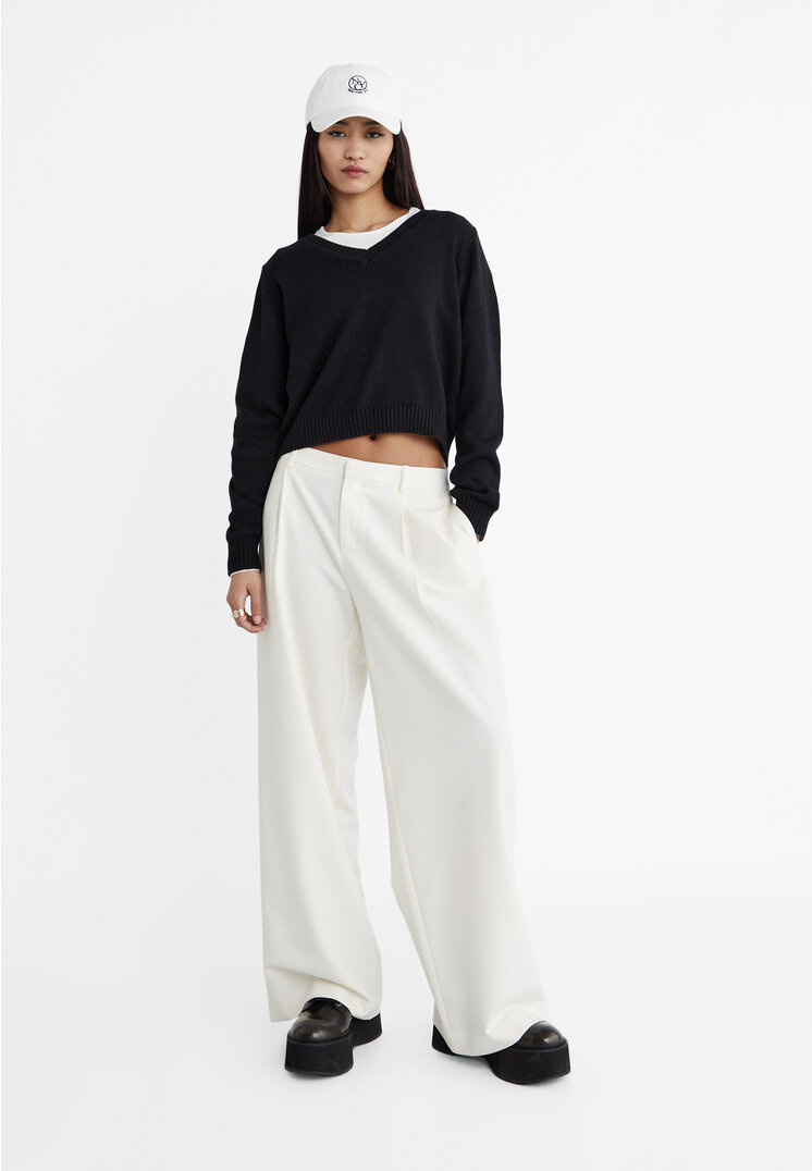 Stradivarius Smart trousers with darts  Ecru 14