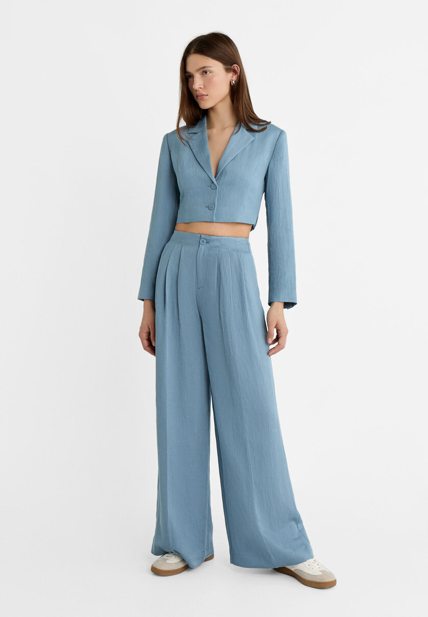 Darted palazzo trousers