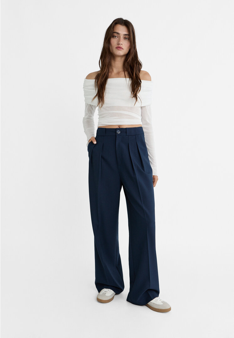 

Stradivarius Stoff-Bundfaltenhose Marineblau 32