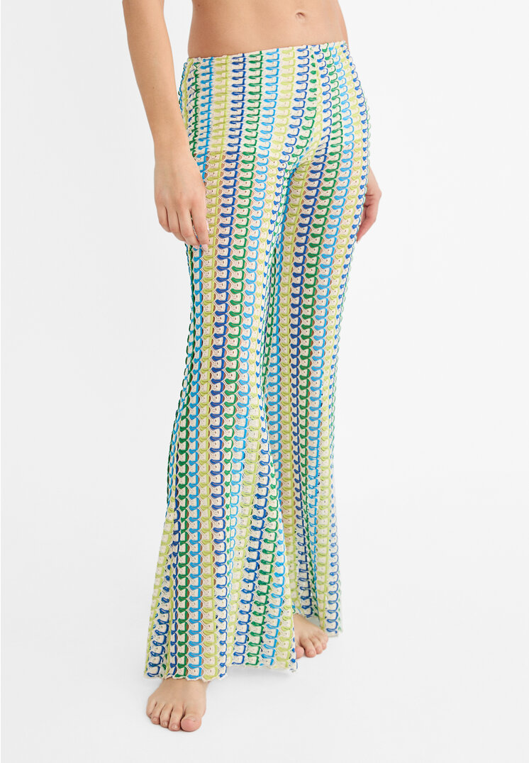 Relaxed fit flared crochet-effect trousers