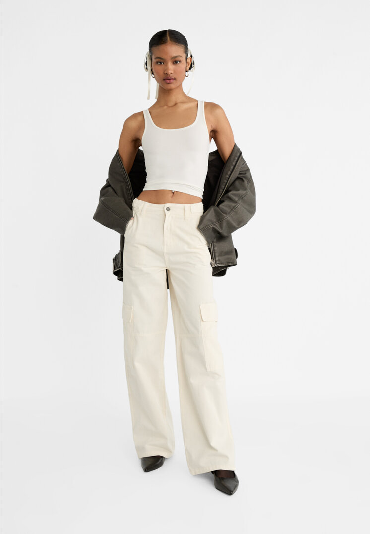 Stradivarius Pantaloni cargo regolabili  Ecru 40