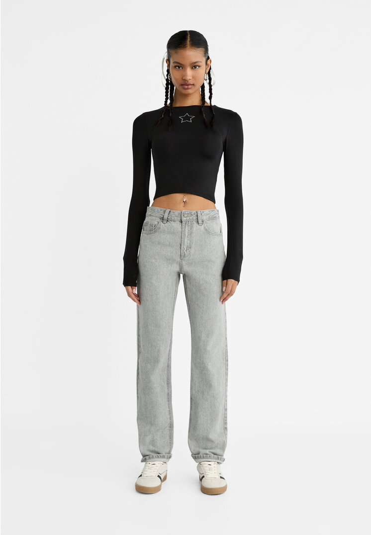 

Stradivarius Jeansy o prostym kroju Czarny denim 44
