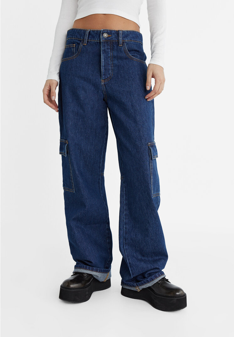 Stradivarius Straight cargo jeans  Blue denim 12