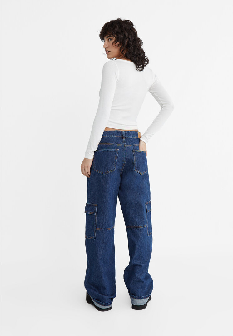 Stradivarius Straight cargo jeans  Blue denim 12