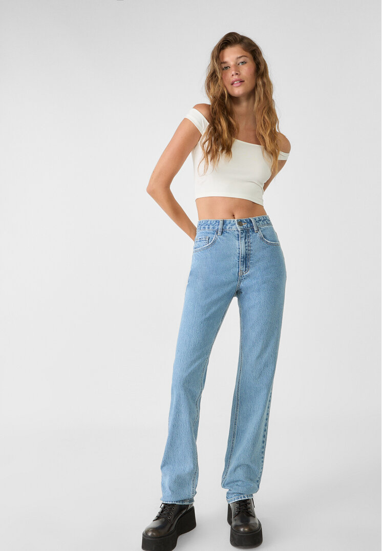 

Stradivarius Jeansy o kroju straight fit Niebieski denim 32