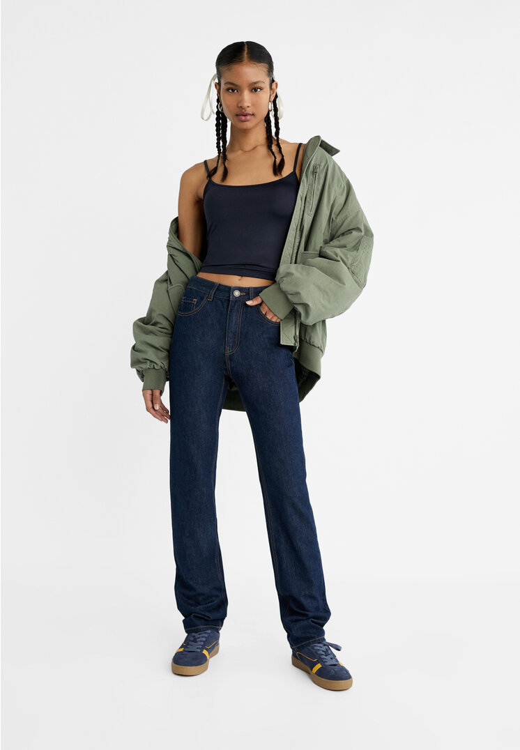 

Stradivarius Jeansy o kroju straight fit Niebieski denim 40