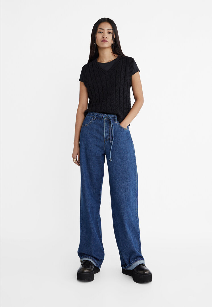 

Stradivarius Wide-Leg-Jeans mit Kordel Jeansblau 42
