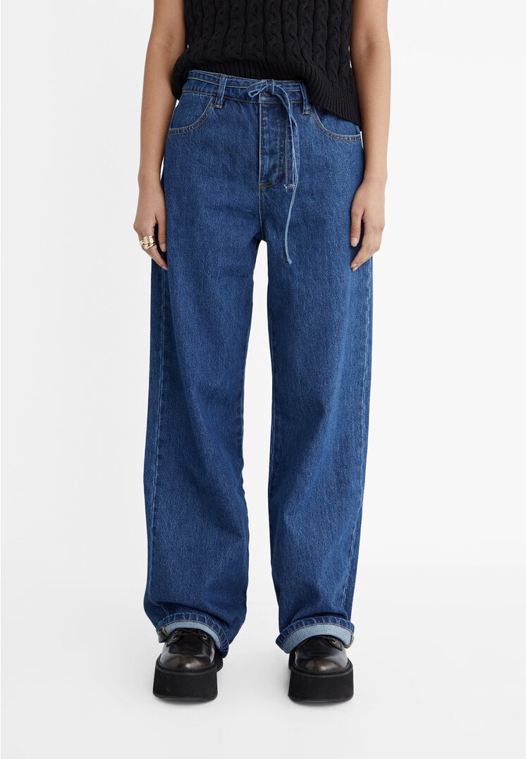 Stradivarius Wide-leg jeans with drawstring  Blue denim 16