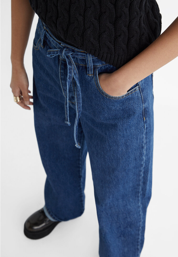 Stradivarius Wide-leg jeans with drawstring  Blue denim 16