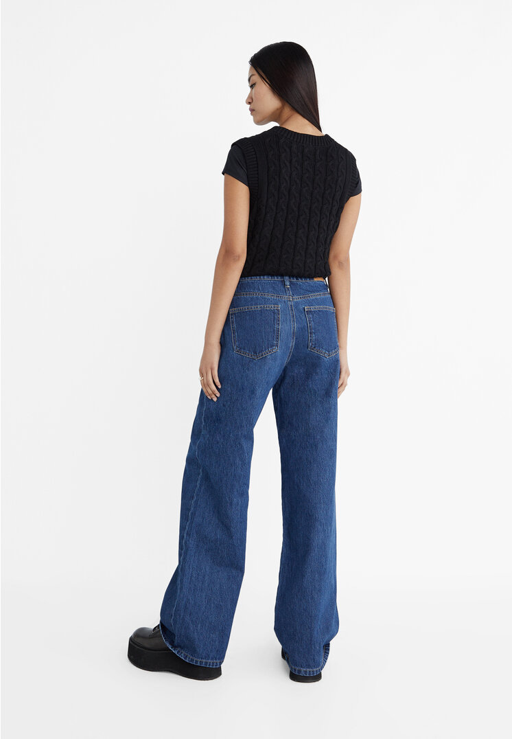 Stradivarius Wide-leg jeans with drawstring  Blue denim 16