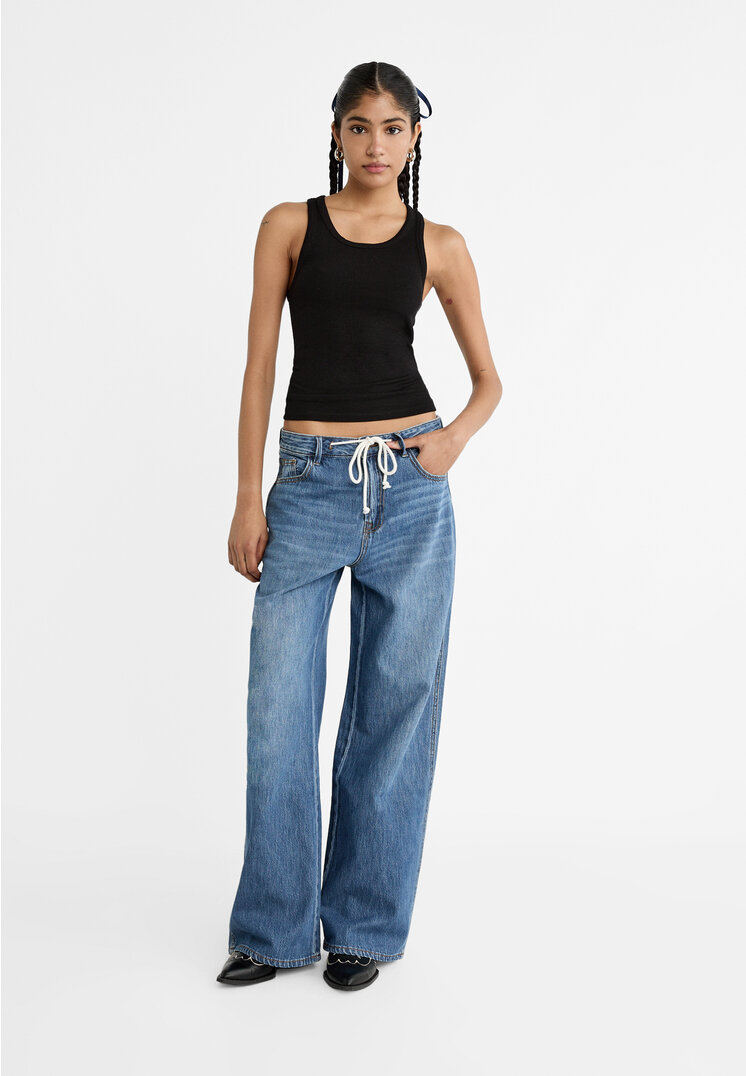 

Stradivarius Wide-Leg-Jeans mit Kordel Jeansblau 42