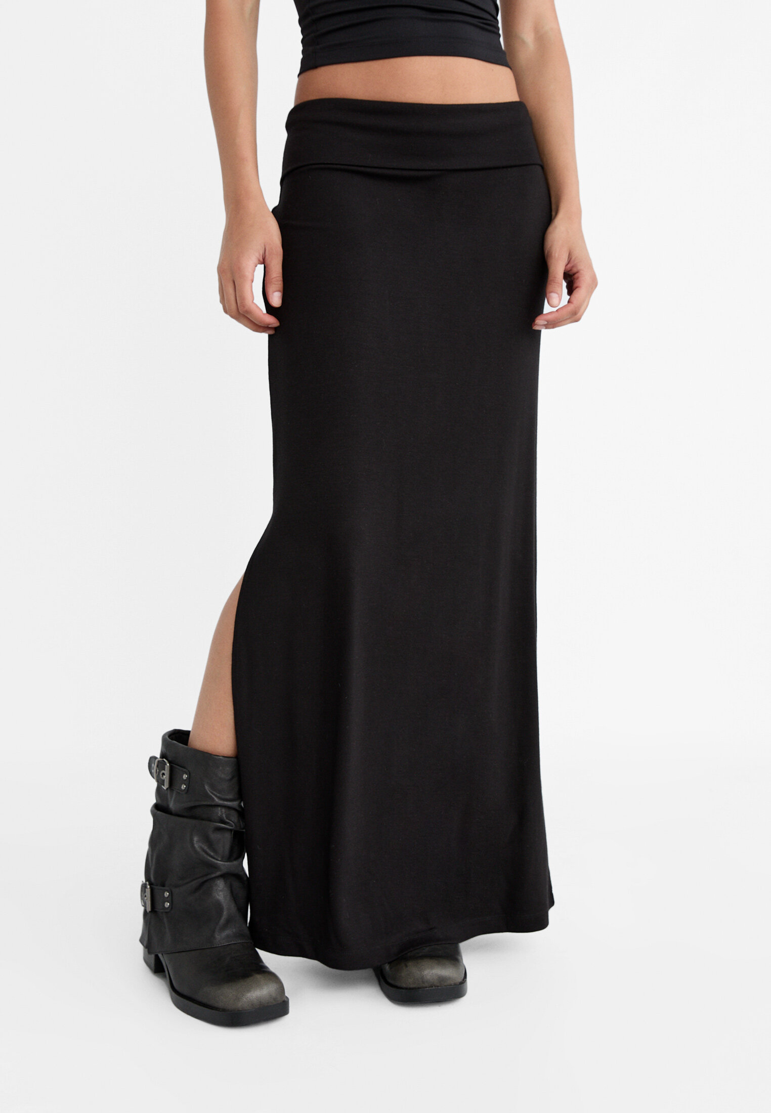 Long skirt with fold-over waist