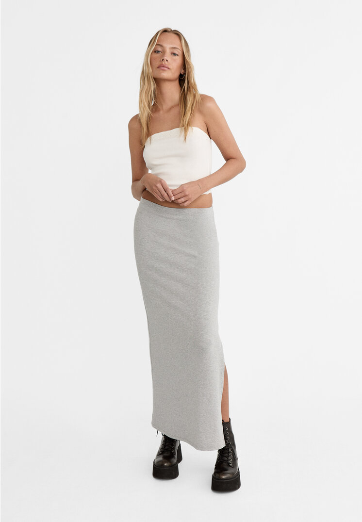 

Stradivarius Rock lang umgeschlagener Bund Grau Melange M
