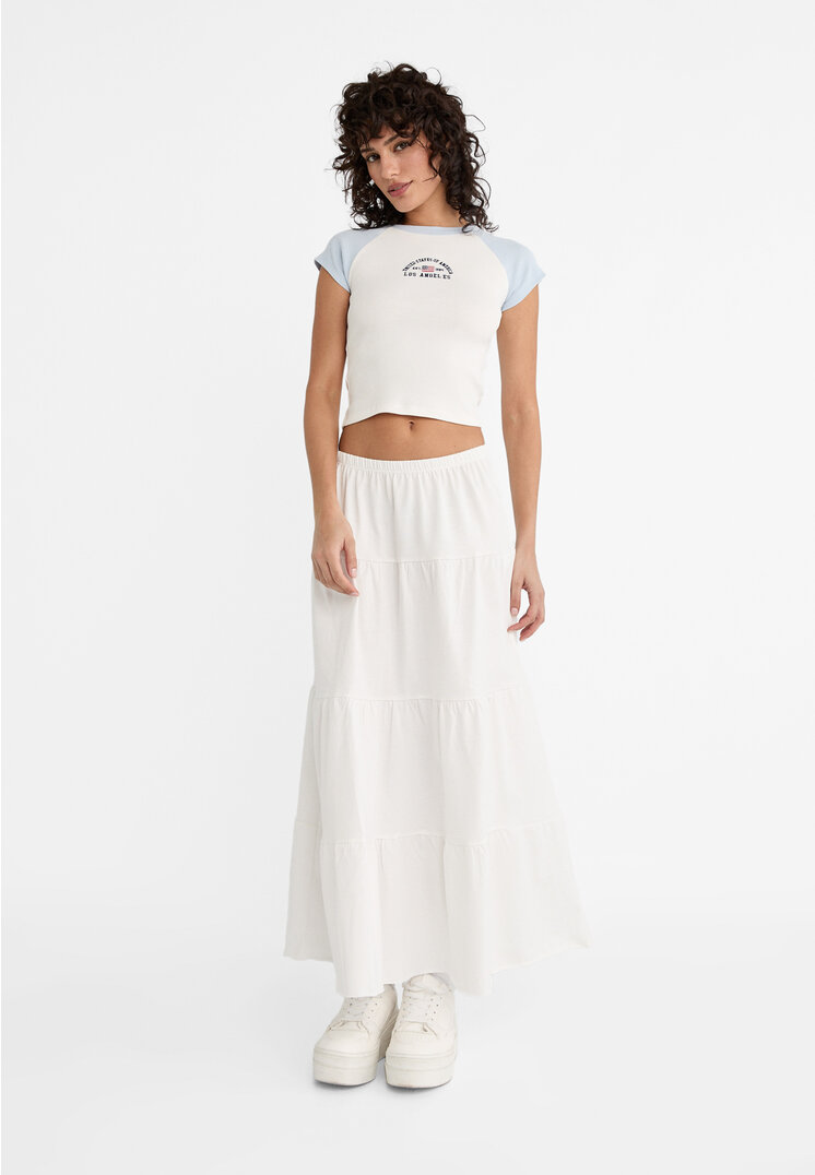 

Stradivarius Długa luźna spódnica boho Ecru XS