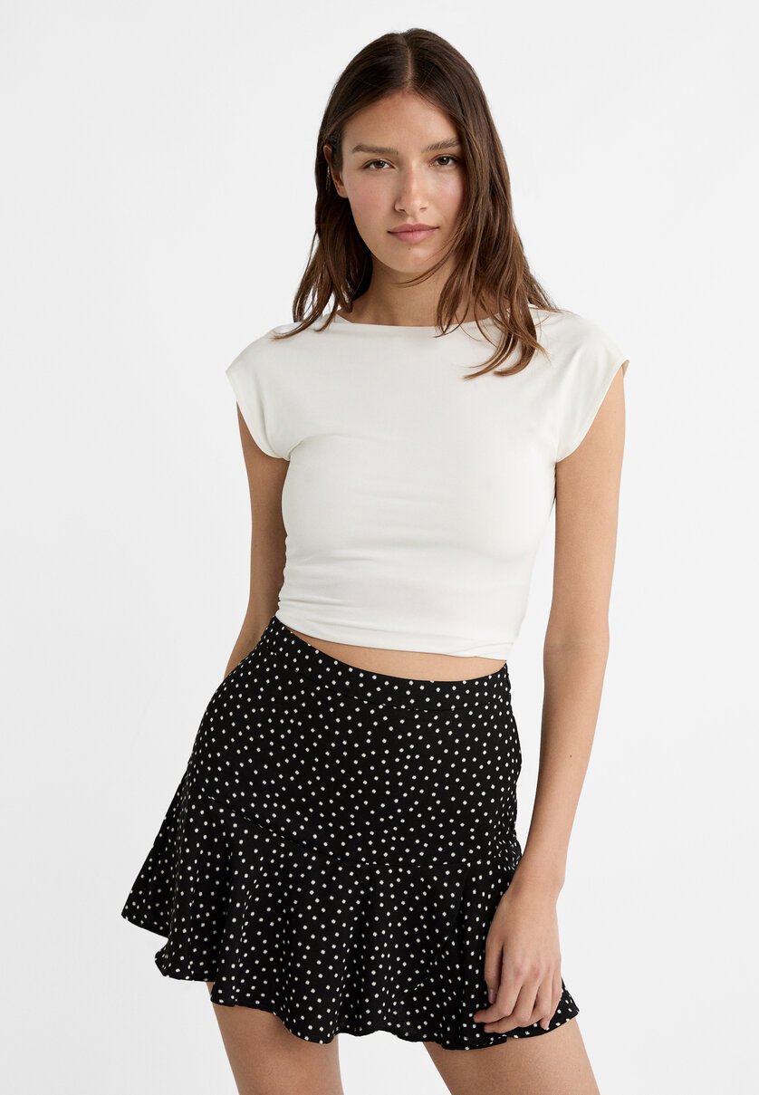 Jupe Femme Stradivarius Fleurie Orange Et Rose - Taille M, Courte, Wrap, été