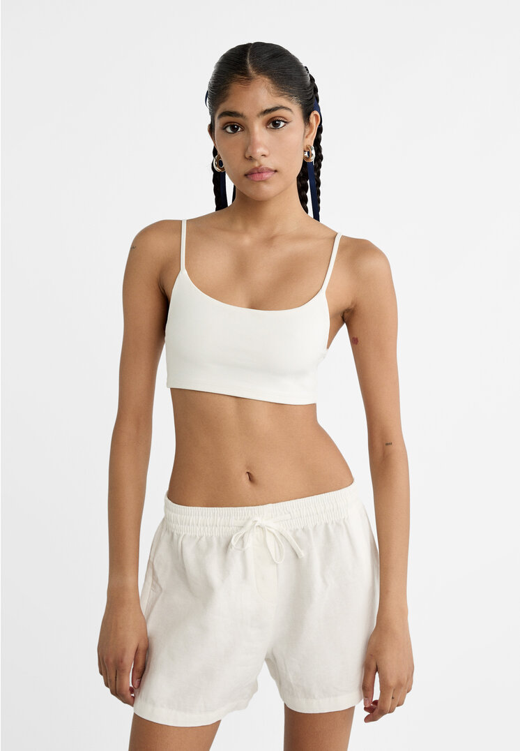 

Stradivarius Fließende Shorts mit Leinenanteil Weiß XL