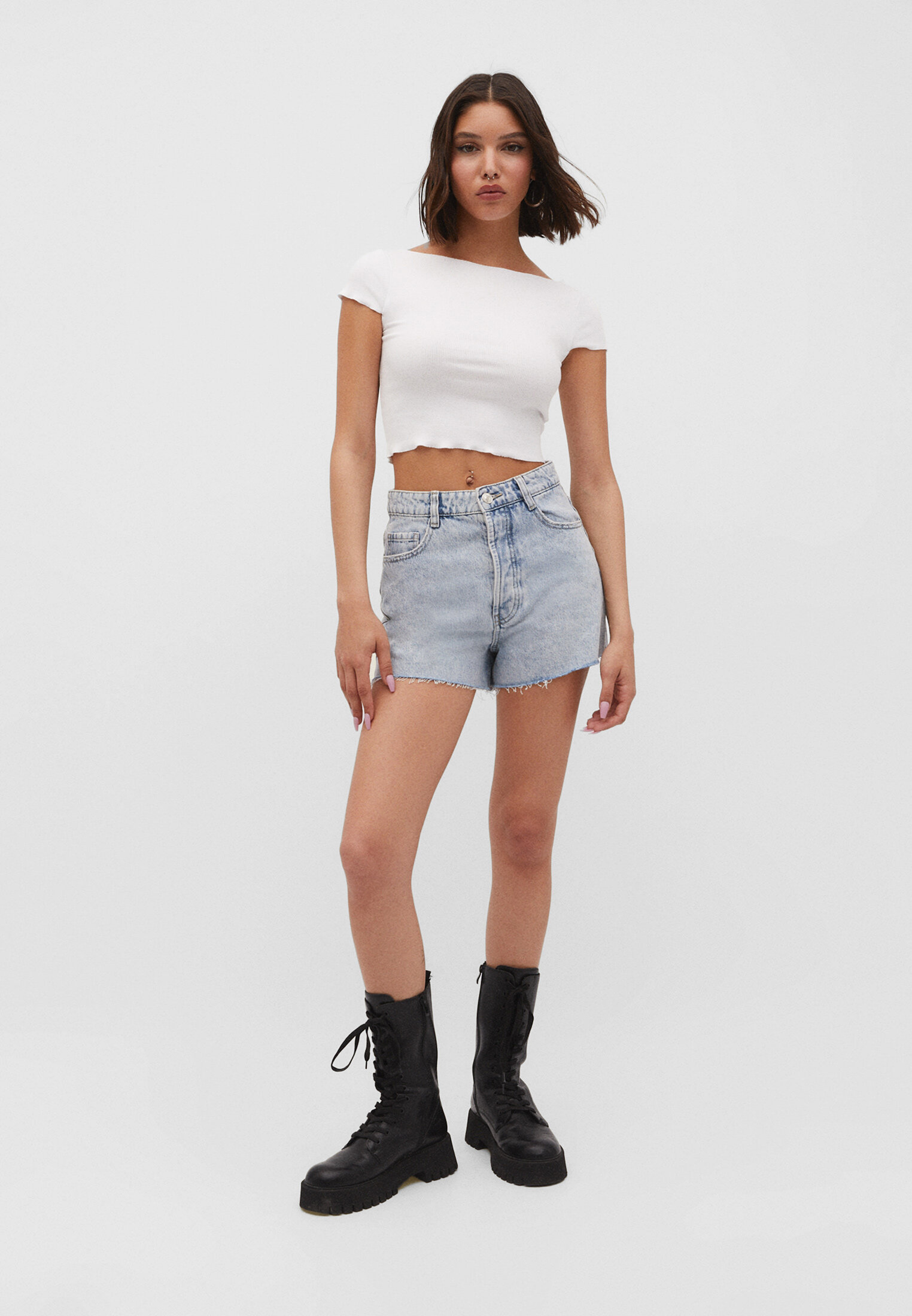 Short en jean taille haute Mode femme Stradivarius France