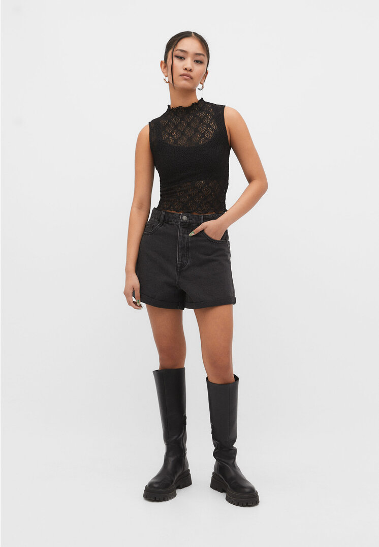 

Stradivarius Spodenki mom fit Czarny denim 36