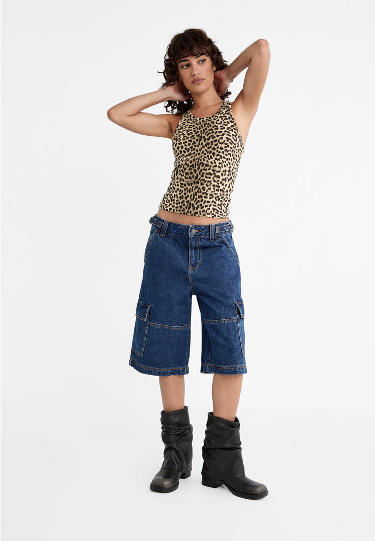 

Stradivarius Bermudas aus Jeans Denim im Cargo-Stil Jeansblau 32