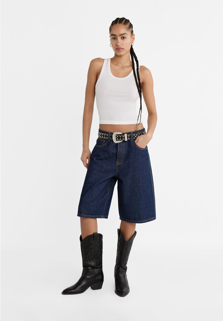

Stradivarius Baggy-Bermudas aus Jeans Denim Jeansblau 38