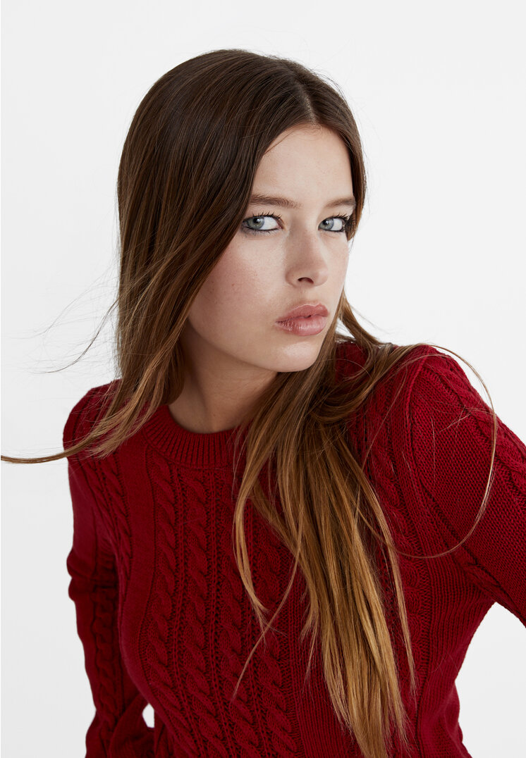 Stradivarius Pullover in maglia a trecce  Rosso scuro L